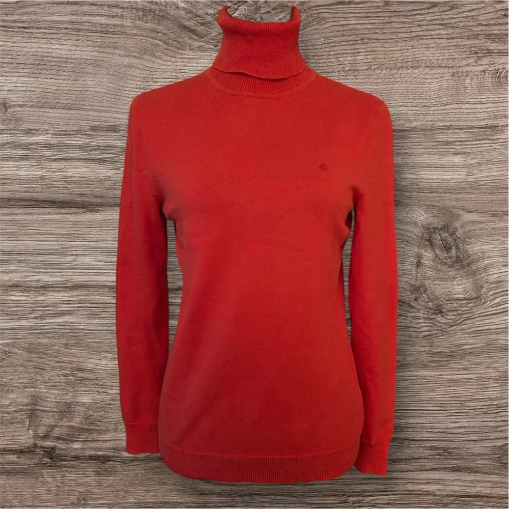 Lauren Ralph Lauren orange 100% cotton turtleneck sz M 006 - Picture 2 of 3